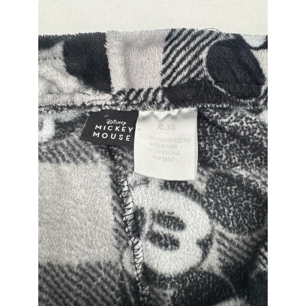 Disney Mickey Mouse Pajama Pants Mens XL Grey Plaid Fleece Lounge Sleepwear - Picture 2 of 4